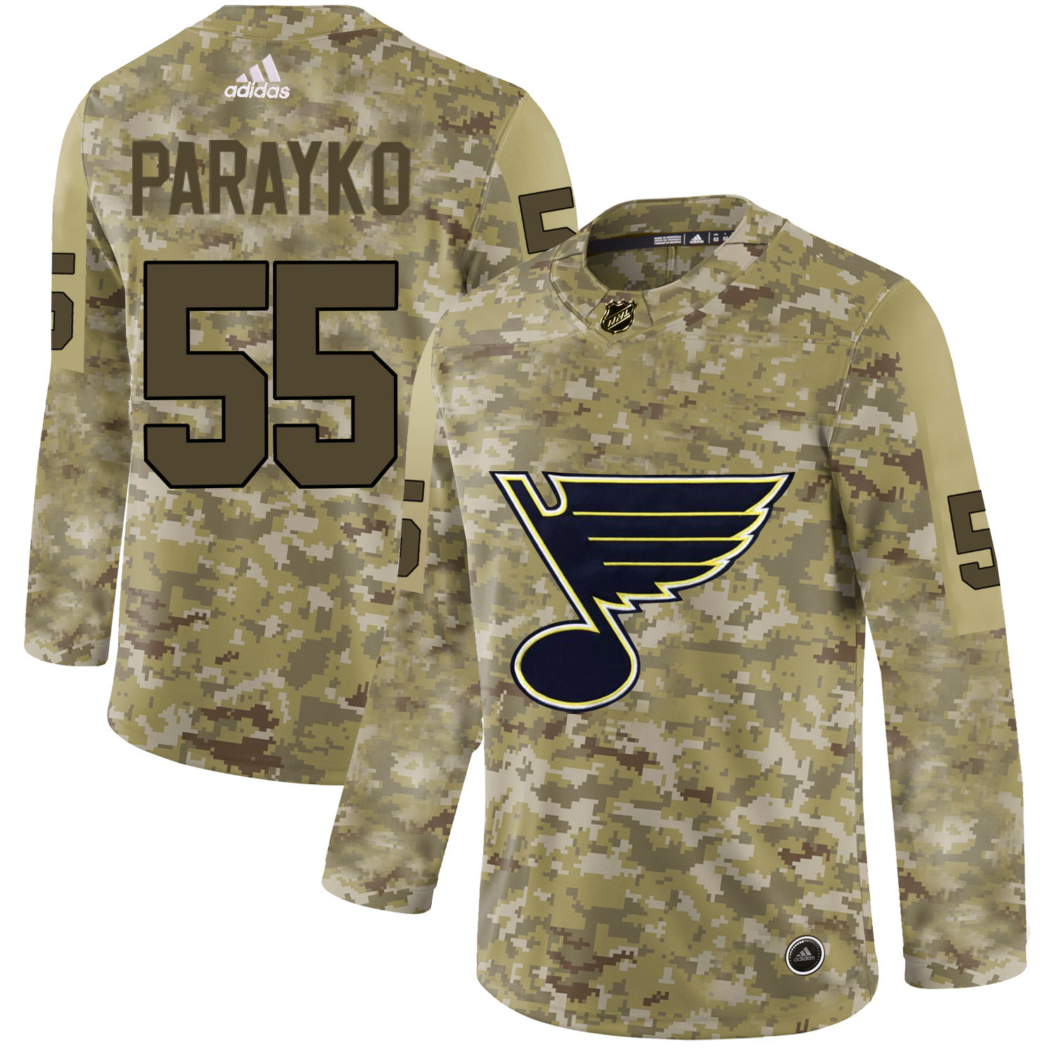 Adidas Blues #55 Colton Parayko Camo Authentic Stitched NHL Jersey - Click Image to Close