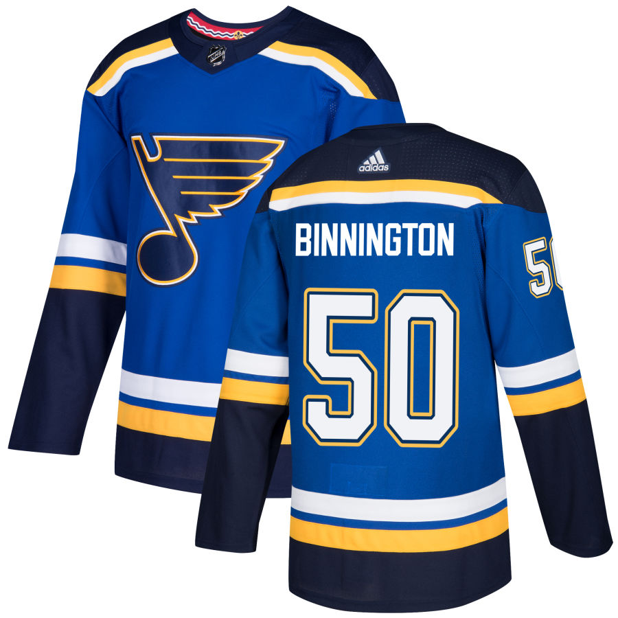 Adidas Blues #50 Jordan Binnington Blue Home Authentic Stitched NHL Jersey