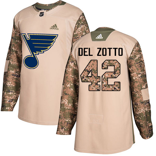 Adidas Blues #42 Michael Del Zotto Camo Authentic 2017 Veterans Day Stitched NHL Jersey - Click Image to Close