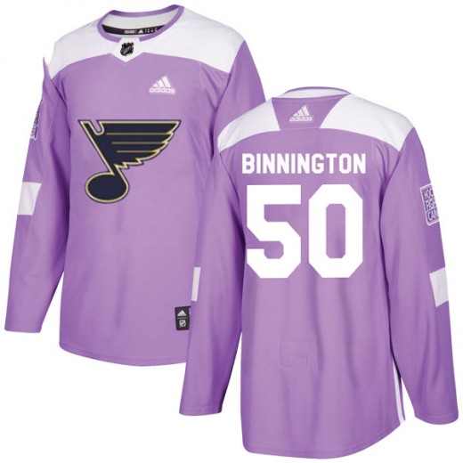 Adidas Blues #50 Jordan Binnington Purple Authentic Fights Cancer Stitched NHL Jersey