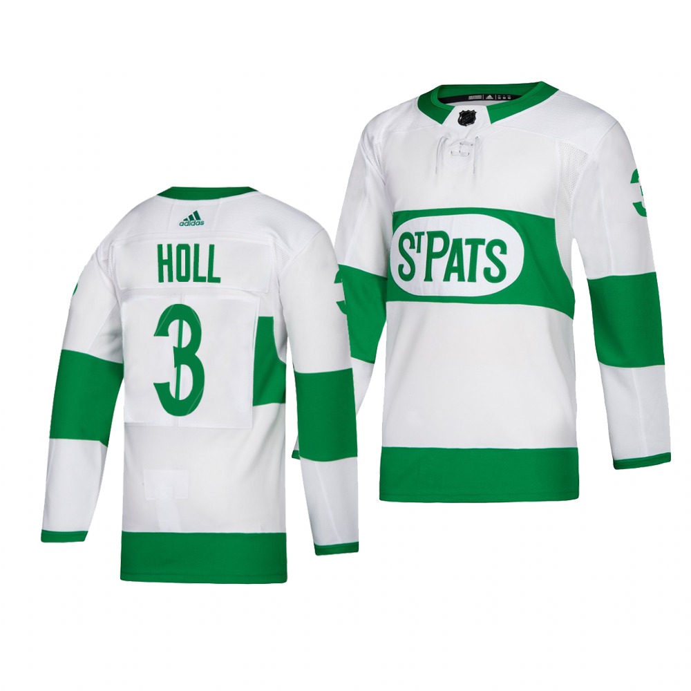 Maple Leafs #3 Justin Holl adidas White 2019 St. Patrick's Day Authentic Player Stitched NHL Jersey - Click Image to Close