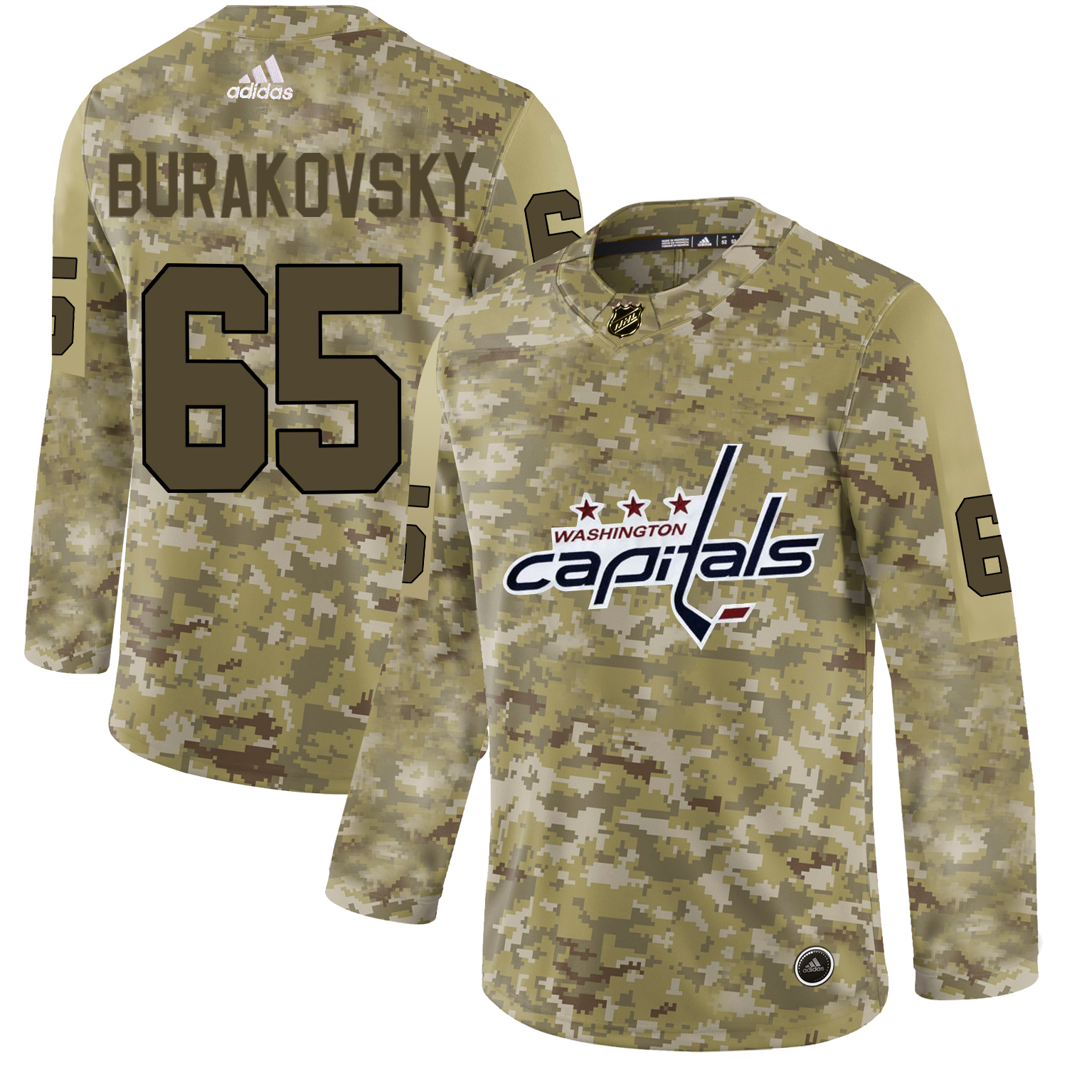 Adidas Capitals #65 Andre Burakovsky Camo Authentic Stitched NHL Jersey - Click Image to Close