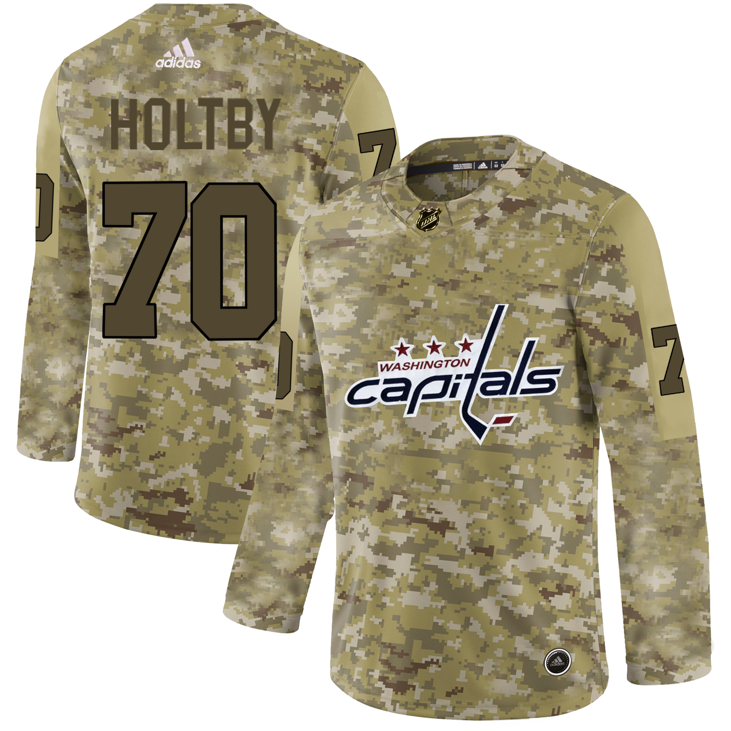 Adidas Capitals #70 Braden Holtby Camo Authentic Stitched NHL Jersey - Click Image to Close