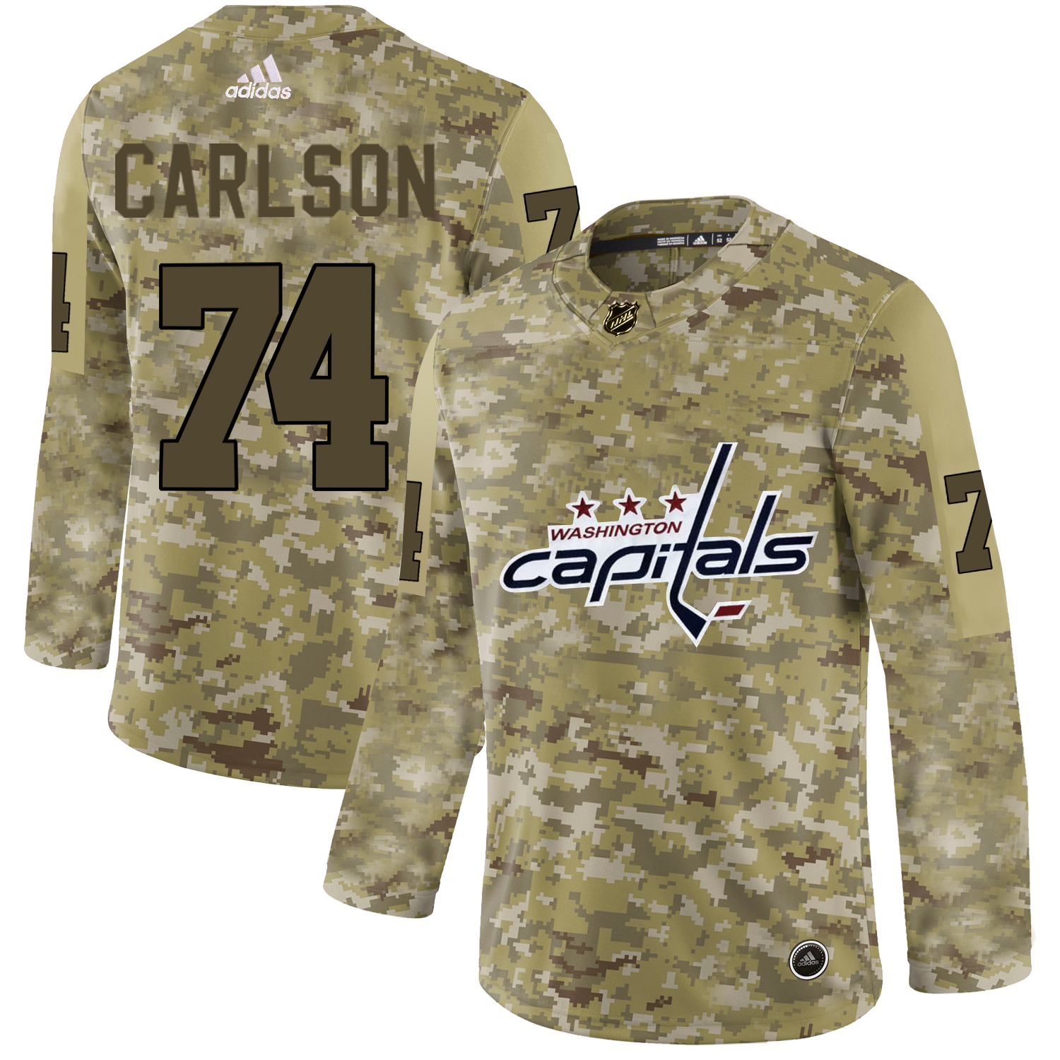 Adidas Capitals #74 John Carlson Camo Authentic Stitched NHL Jersey - Click Image to Close