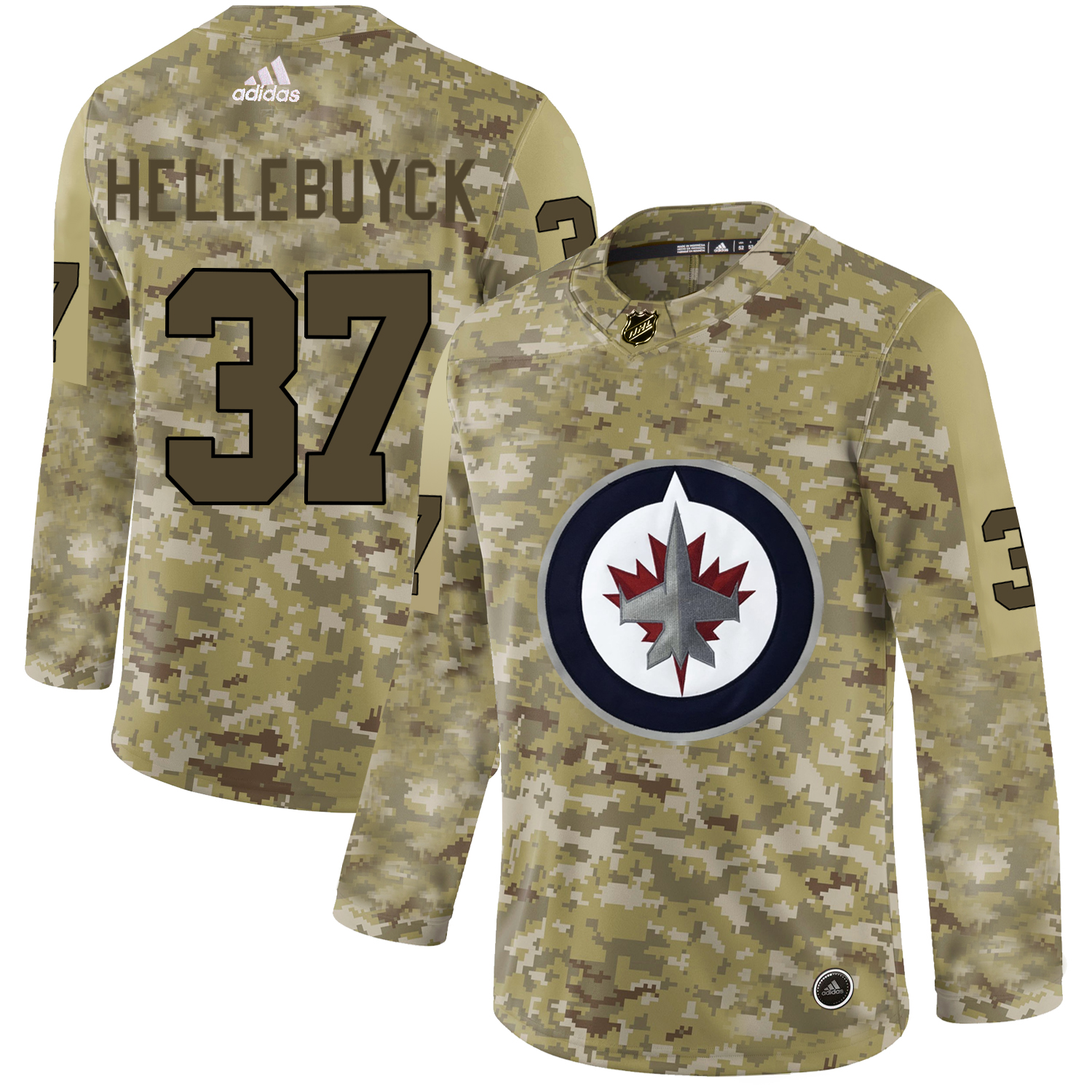 Adidas Jets #37 Connor Hellebuyck Camo Authentic Stitched NHL Jersey