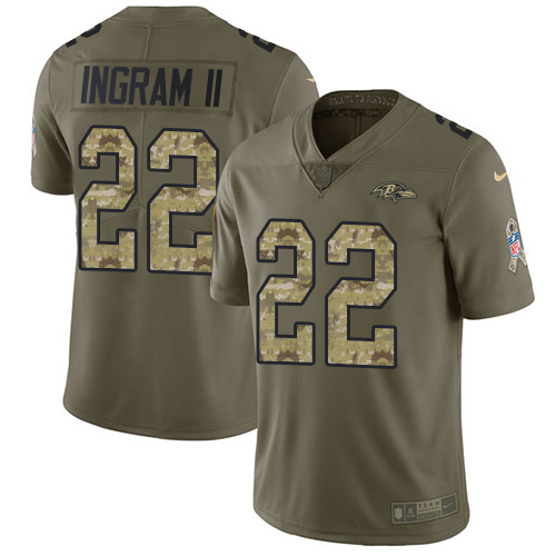 Nike Ravens #22 Mark Ingram Olive/Camo Men's Stitched NFL Limited 2017 Salute To Service Jersey