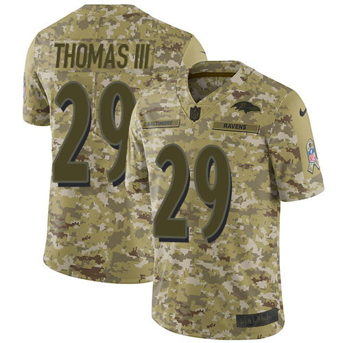 Nike Ravens #29 Earl Thomas III Camo Men's Stitched NFL Limited 2018 Salute To Service Jersey - Click Image to Close