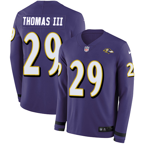 Nike Ravens #29 Earl Thomas III Purple Team Color Men's Stitched NFL Limited Therma Long Sleeve Jersey