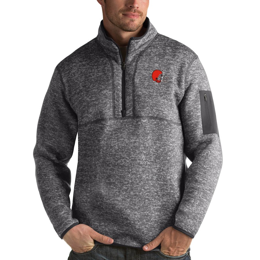 Men's Cleveland Browns Charcoal Antigua Fortune Quarter-Zip Pullover Jacket