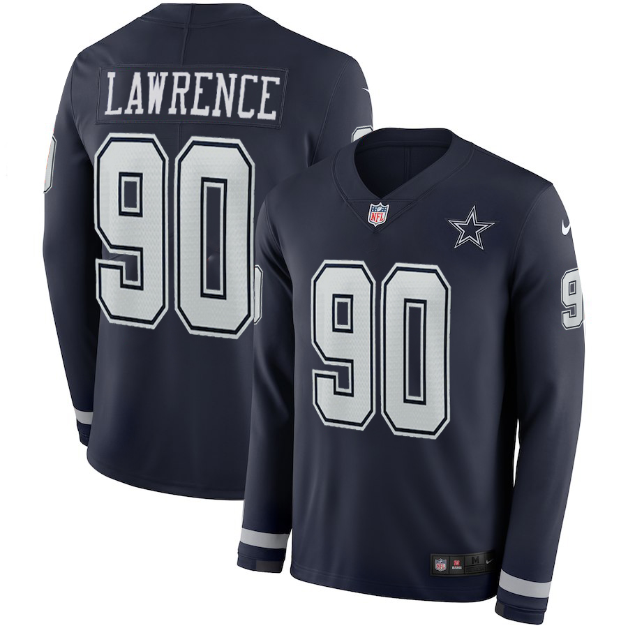 Men's Cowboys #90 Demarcus Lawrence Navy Blue Team Color Men's Stitched NFL Limited Therma Long Sleeve Jersey - Click Image to Close