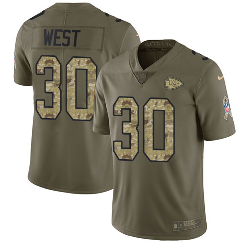 Nike Chiefs #30 Charcandrick West Olive/Camo Men's Stitched NFL Limited 2017 Salute To Service Jersey - Click Image to Close