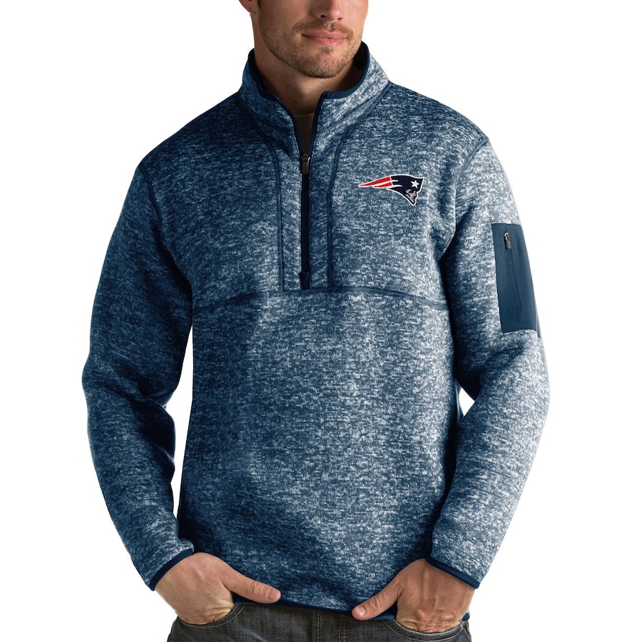 Men's New England Patriots Heather Navy Antigua Fortune Quarter-Zip Pullover Jacket