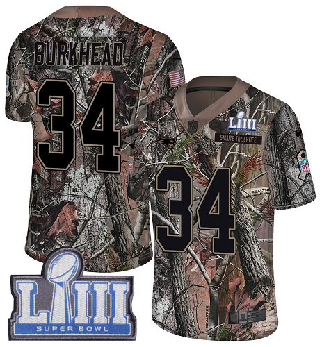 Nike Patriots #34 Rex Burkhead Camo Super Bowl LIII Bound Men's Stitched NFL Limited Rush Realtree Jersey