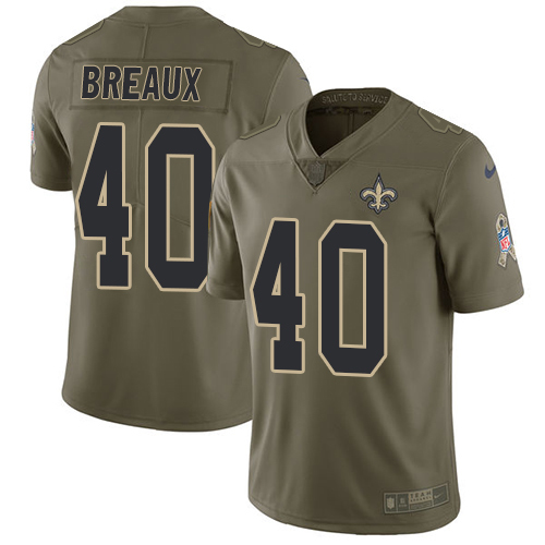 Nike Saints #40 Delvin Breaux Olive Men's Stitched NFL Limited 2017 Salute To Service Jersey