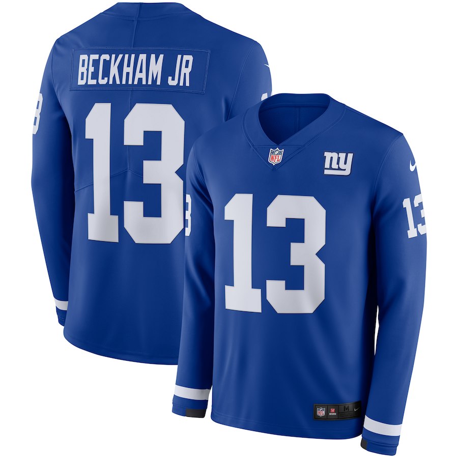 Men's Giants #13 Odell Beckham Jr Royal Blue Team Color Men's Stitched NFL Limited Therma Long Sleeve Jersey - Click Image to Close