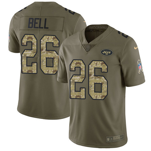 Nike Jets #26 Le'Veon Bell Olive/Camo Men's Stitched NFL Limited 2017 Salute To Service Jersey