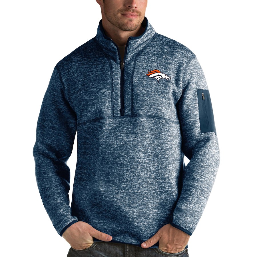 Denver Broncos Antigua Fortune Quarter-Zip Pullover Jacket Heather Navy