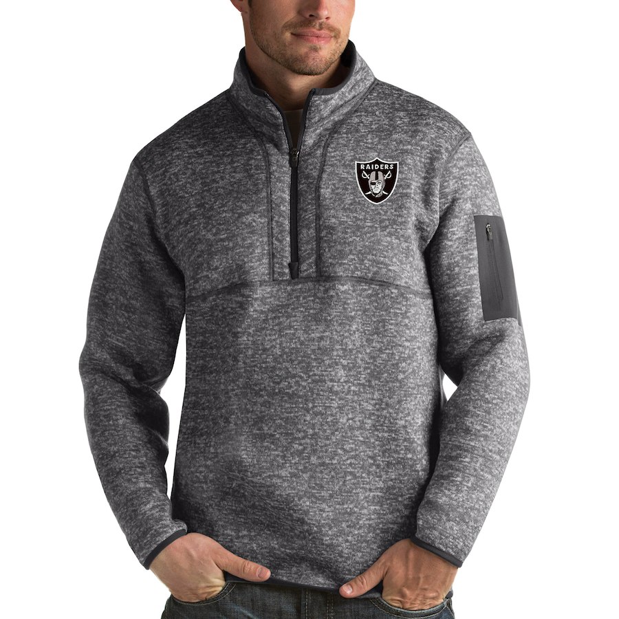 Oakland Raiders Antigua Fortune Quarter-Zip Pullover Jacket Charcoal