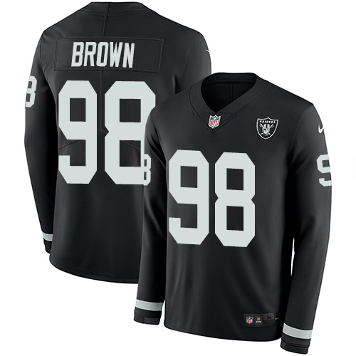 Nike Raiders #98 Trent Brown Black Team Color Men's Stitched NFL Limited Therma Long Sleeve Jersey - Click Image to Close