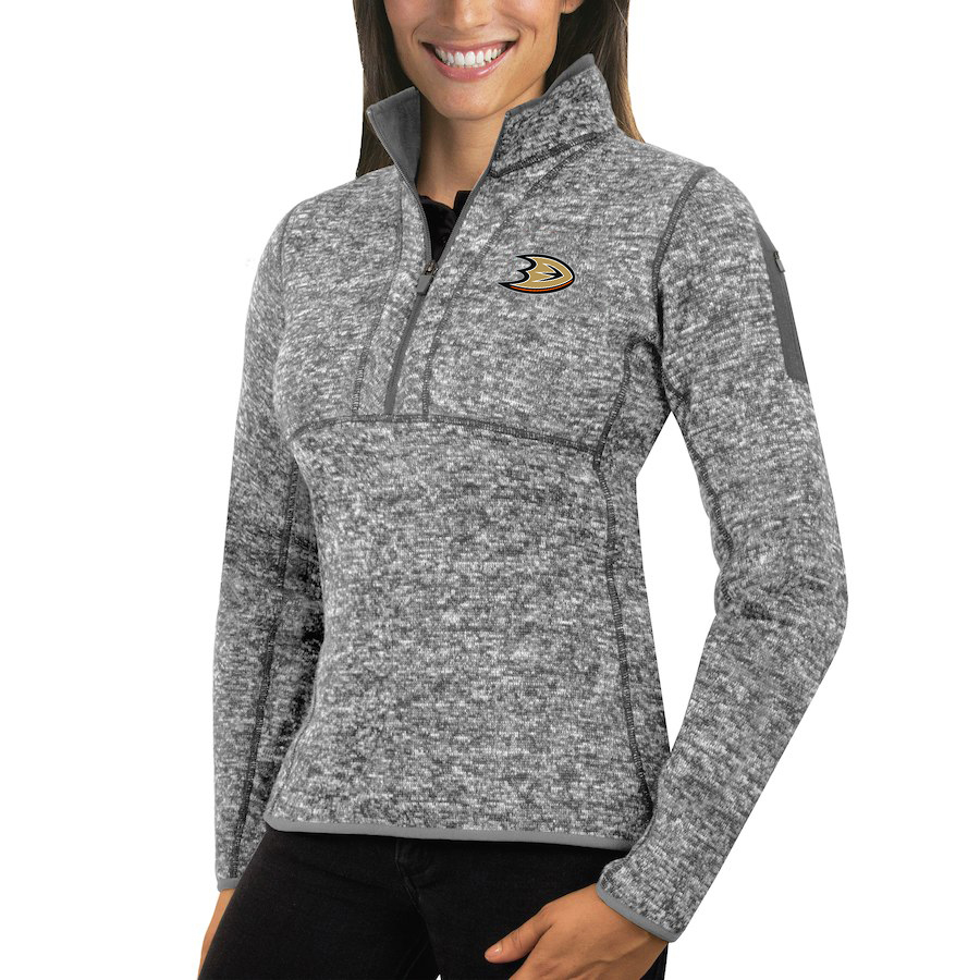 Anaheim Ducks Antigua Women's Fortune 1/2-Zip Pullover Sweater Black - Click Image to Close