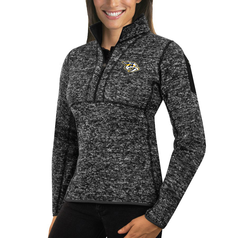 Nashville Predators Antigua Women's Fortune 1/2-Zip Pullover Sweater Charcoal