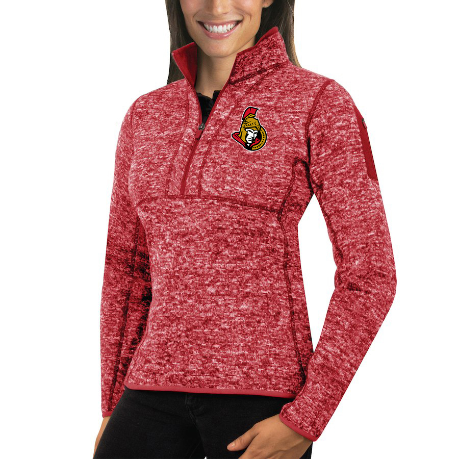 Ottawa Senators Antigua Women's Fortune 1/2-Zip Pullover Sweater Red - Click Image to Close