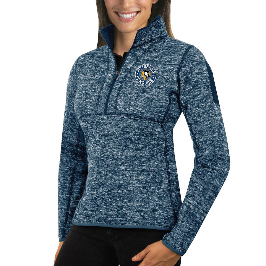 Pittsburgh Penguins Antigua Women's Fortune 1/2-Zip Pullover Sweater Royal - Click Image to Close