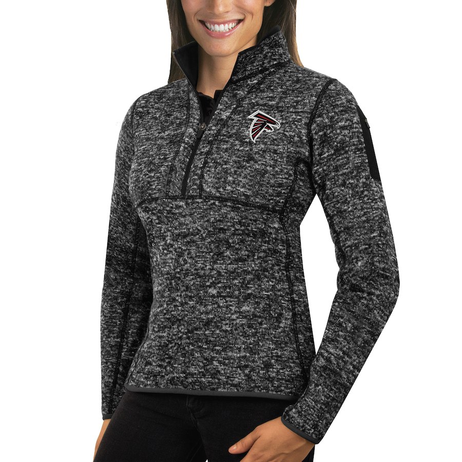 Atlanta Falcons Antigua Women's Fortune Half-Zip Sweater Heather Black - Click Image to Close