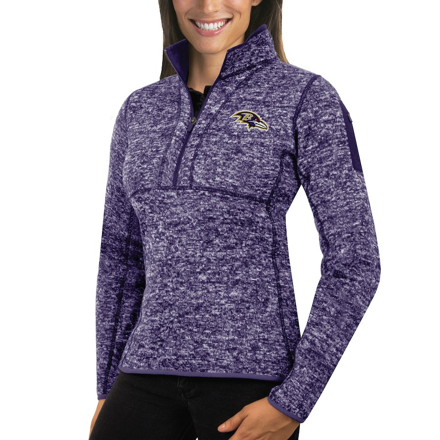 Baltimore Ravens Antigua Women's Fortune Half-Zip Sweater Heather Purple - Click Image to Close