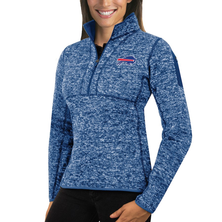 Buffalo Bills Antigua Women's Fortune Half-Zip Sweater Heather Royal - Click Image to Close