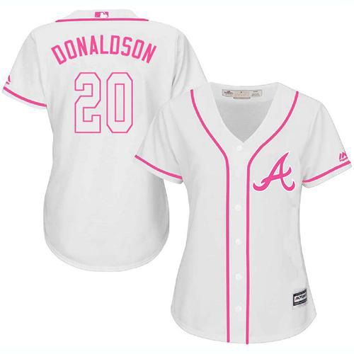 Braves #20 Josh Donaldson White/Pink Fashion Women's Stitched MLB Jersey