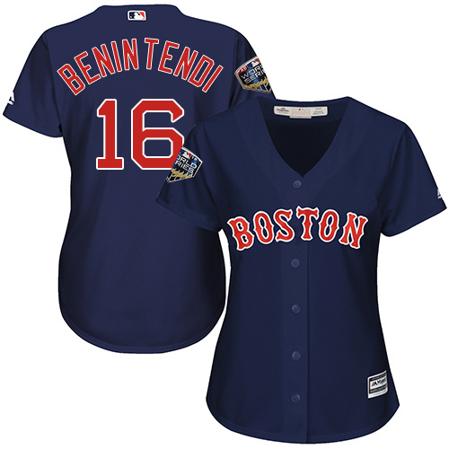 Red Sox #16 Andrew Benintendi Navy Blue Alternate 2018 World Series Women's Stitched MLB Jersey - Click Image to Close