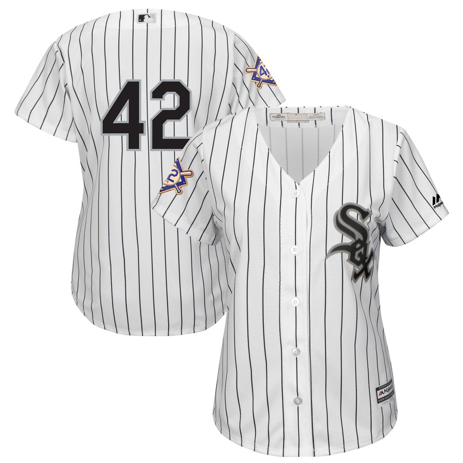 Chicago White Sox #42 Majestic Women's 2019 Jackie Robinson Day Official Cool Base Jersey White - Click Image to Close