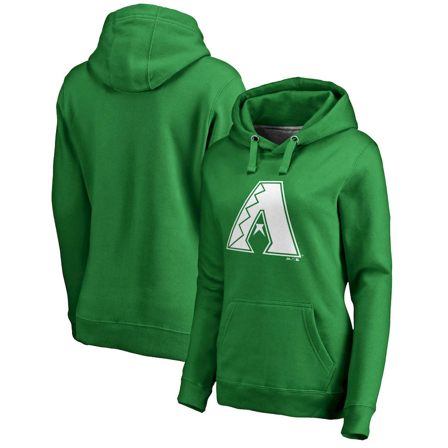 Arizona Diamondbacks Majestic Women's St. Patrick's Day White Logo Pullover Hoodie Kelly Green