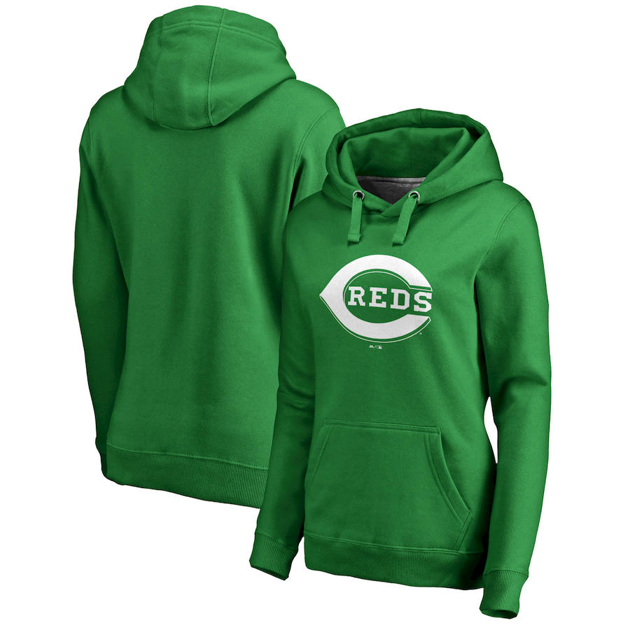 Cincinnati Reds Majestic Women's St. Patrick's Day White Logo Pullover Hoodie Kelly Green