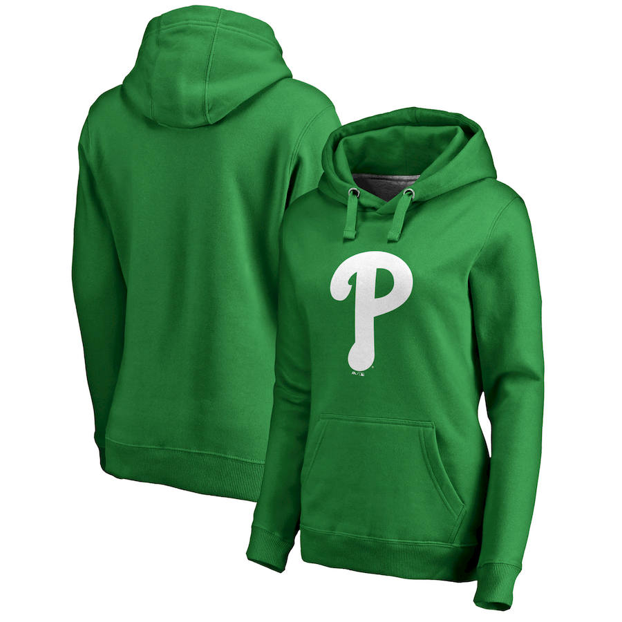 Philadelphia Phillies Majestic Women's St. Patrick's Day White Logo Pullover Hoodie Kelly Green