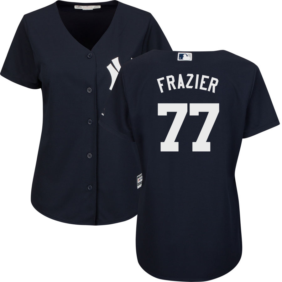 New York Yankees #77 Clint Frazier Navy Majestic Women's Cool Base Stitched MLB Jersey - Click Image to Close