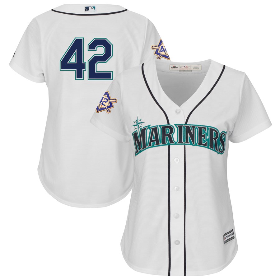 Seattle Mariners #42 Majestic Women's 2019 Jackie Robinson Day Official Cool Base Jersey White - Click Image to Close