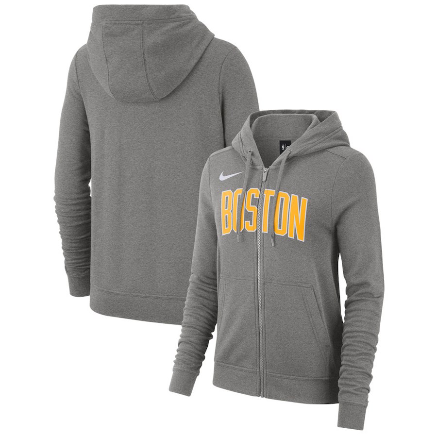 Boston Celtics Nike Women's Earned Edition Wordmark Essential Full-Zip Hoodie - Gray