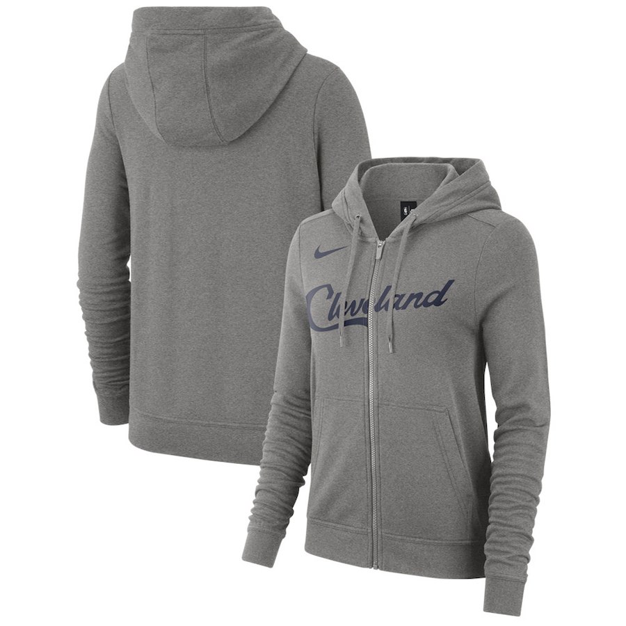 Cleveland Cavaliers Nike Women's Earned Edition Wordmark Essential Full-Zip Hoodie - Gray