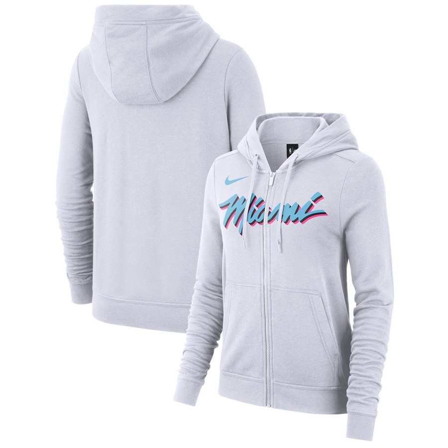 Miami Heat Nike Women's Earned Edition Wordmark Essential Full-Zip Hoodie - White