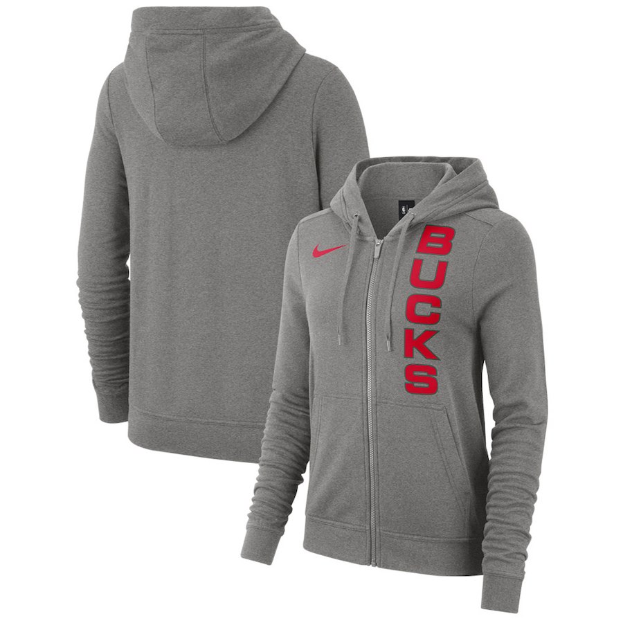 Milwaukee Bucks Nike Women's Earned Edition Wordmark Essential Full-Zip Hoodie - Gray