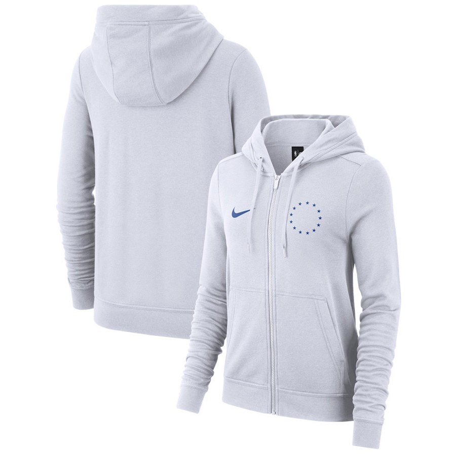 Philadelphia 76ers Nike Women's Earned Edition Wordmark Essential Full-Zip Hoodie - White