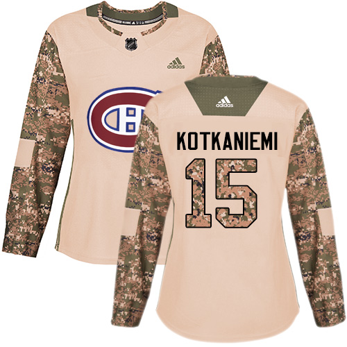 Adidas Canadiens #15 Jesperi Kotkaniemi Camo Authentic 2017 Veterans Day Women's Stitched NHL Jersey