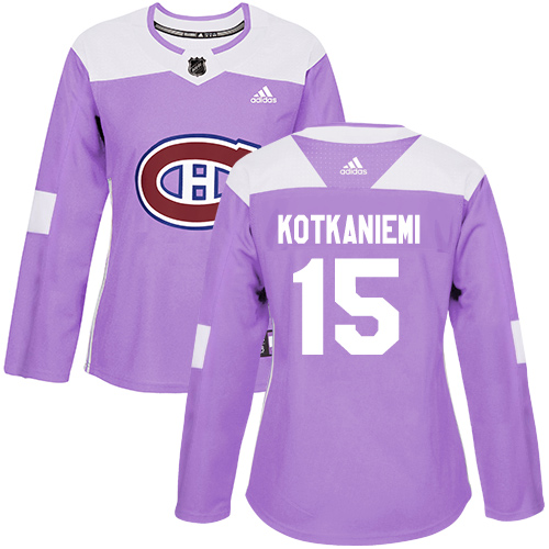 Adidas Canadiens #15 Jesperi Kotkaniemi Purple Authentic Fights Cancer Women's Stitched NHL Jersey - Click Image to Close