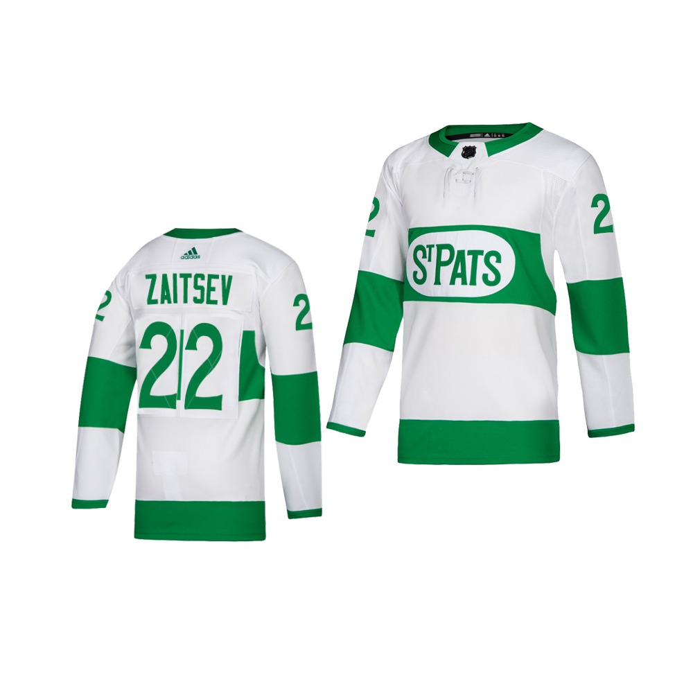 Adidas Maple Leafs #22 Nikita Zaitsev White 2019 St. Patrick's Day Authentic Player Stitched Youth NHL Jersey - Click Image to Close