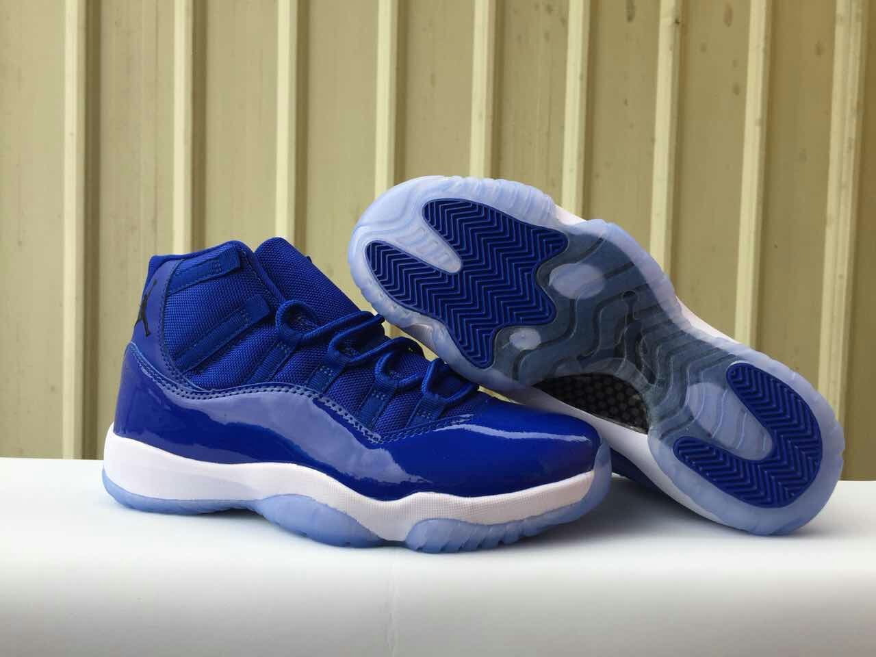 Men's 2018 Air Jordan 11 Royal Blue/White With Black Logo Shoes - Click Image to Close