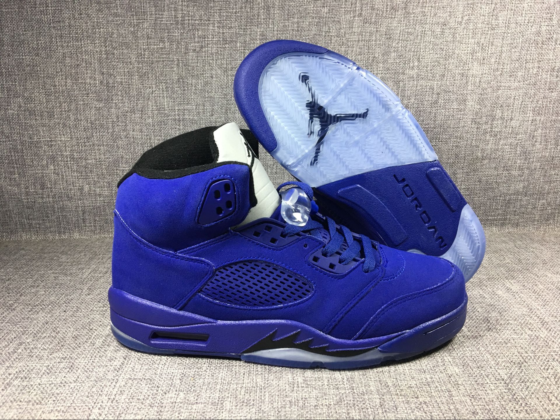 Men's 2017 Air Jordan 5 Blue Suede "Flight Suit" Game Royal/Black Shoes