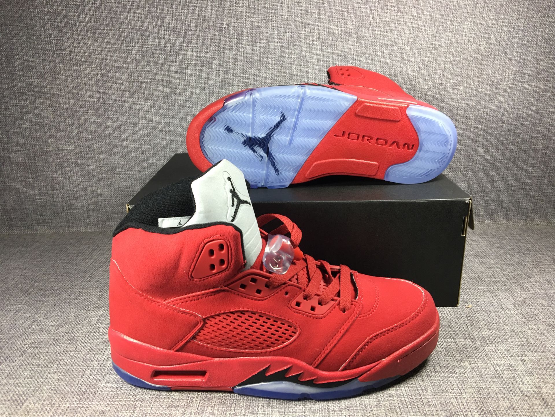 Men's 2017 Air Jordan 5 Raging Bull "Red Suede" University Red/Black Shoes - Click Image to Close