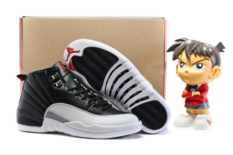 Running weapon Cheap Wholesale Air Jordan 12 Retro Men Black/White/Grey - Click Image to Close